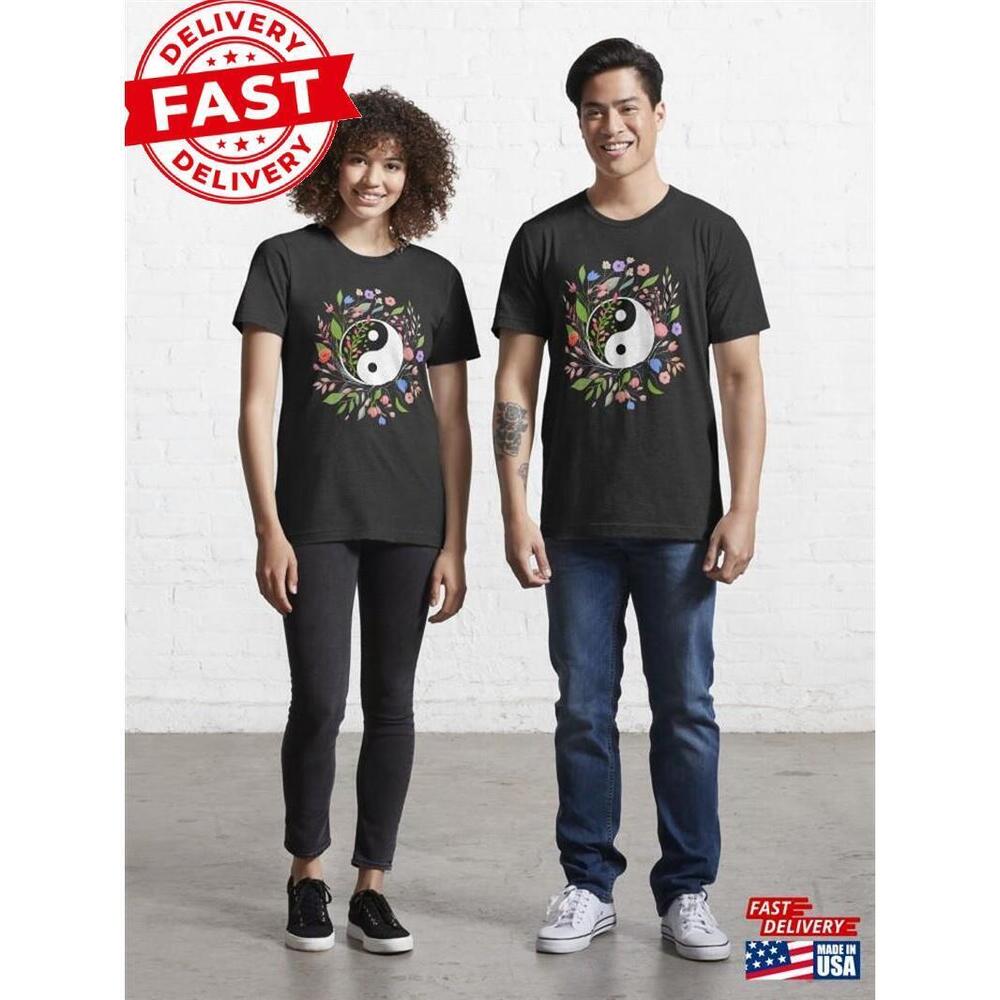 Yin Yang Symbol With Floral Art Detail Essential T-Shirt